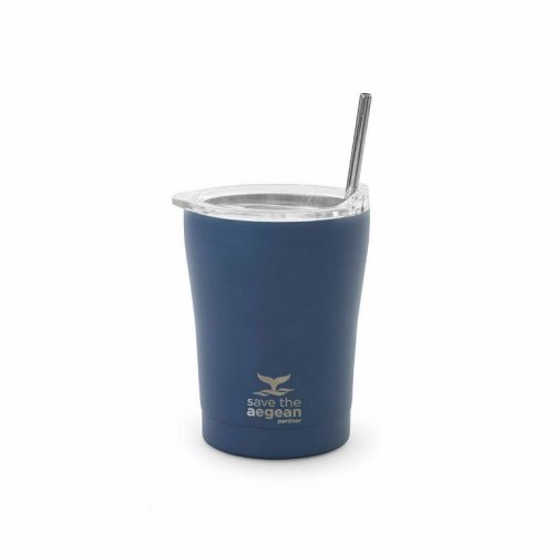 Estia Coffee Mug Save The Aegean Ποτήρι Θερμός με Καλαμάκι Denim Blue 0.35lt