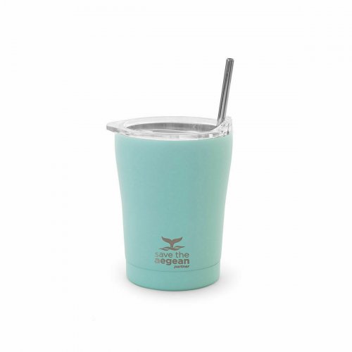Estia Coffee Mug Save The Aegean Ποτήρι Θερμός με Καλαμάκι Bermuda Green 0.35lt