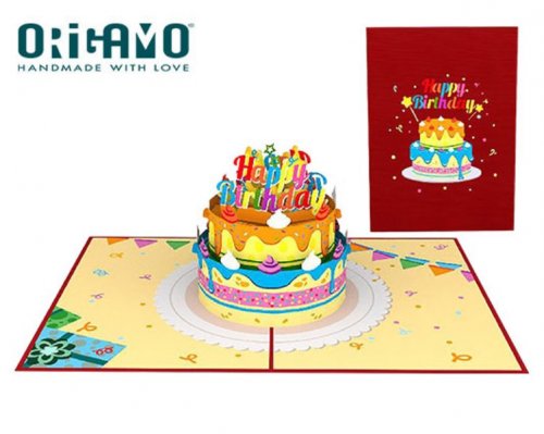 Origamo Κάρτα Ευχετήρια Αναδυόμενη Τούρτα  Γενεθλίων. 18.5x14cm KIRIGAMI