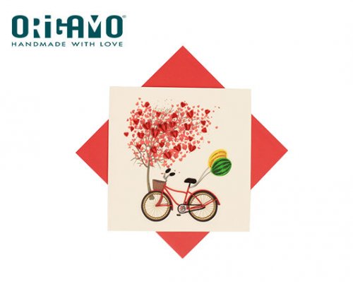 Origamo Κάρτα Ευχετήρια  QUILLING Ποδήλατο  με Καρδιές- 16.2x16.5cm FILIGRANA