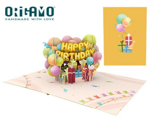 Origamo Κάρτα Ευχετήρια Αναδυόμενη - Μπαλόνια Γενεθλίων- 18.5x14cm KIRIGAMI